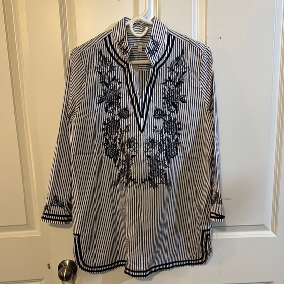Chico's Navy and White Embroidered Tunic - Picture 1 of 4